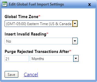 Edit global fuel import settings